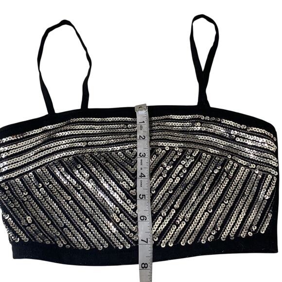 Black Rave Crop Top with Silver Sequined Spaghetti Straps XS Sexy - Picture 8 of 10